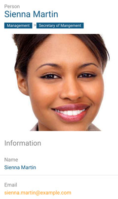 Mobile employee view View of person details on a mobile device