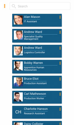 Mobile view person list View of the person list on a mobile device